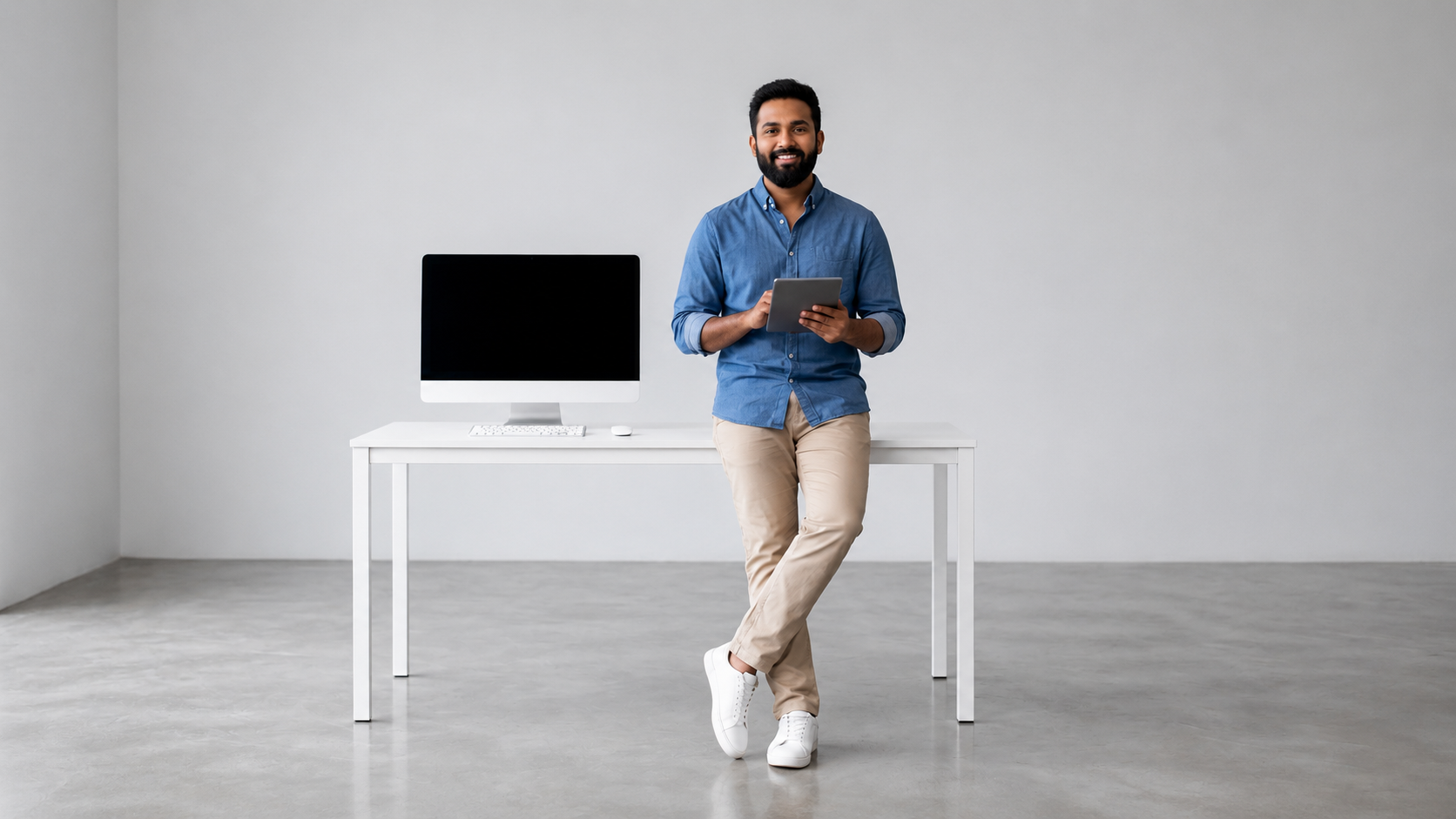 Man working ergonomically